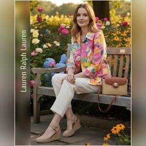 Lauren Ralph Lauren Multicolor Floral Single Breasted Blazer Size Small